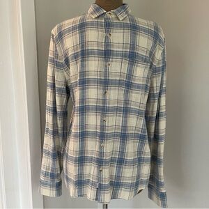 Marine Layer Stretch Selvage Men's Blue and Cream Plaid Button-Up Shirt size M